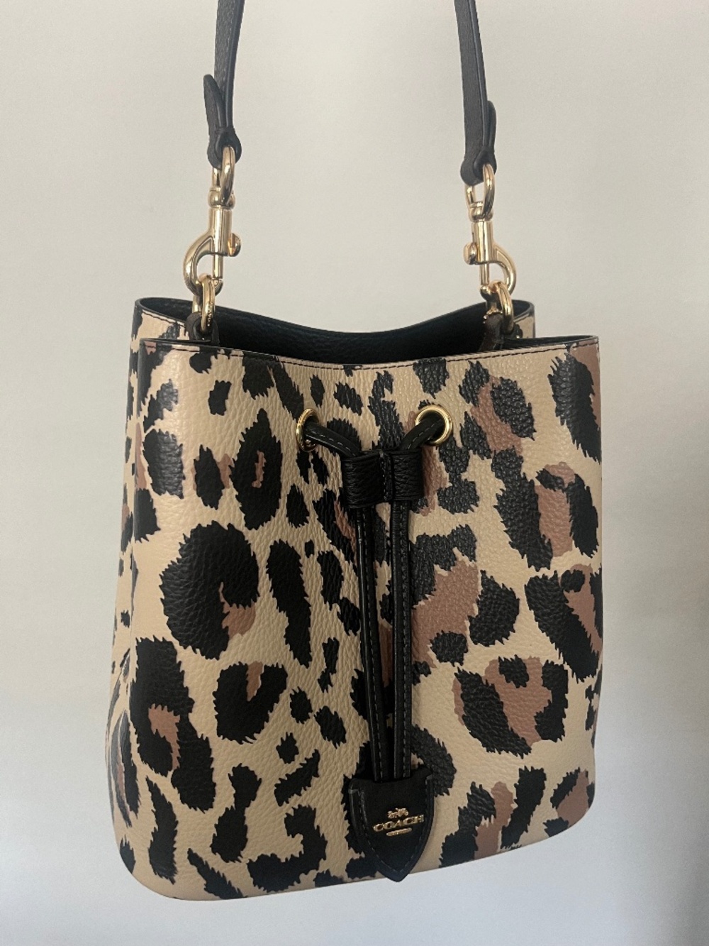Coach Leopard/Walnut Rowan Bucket Bag (Pebbled Leather/Canvas)